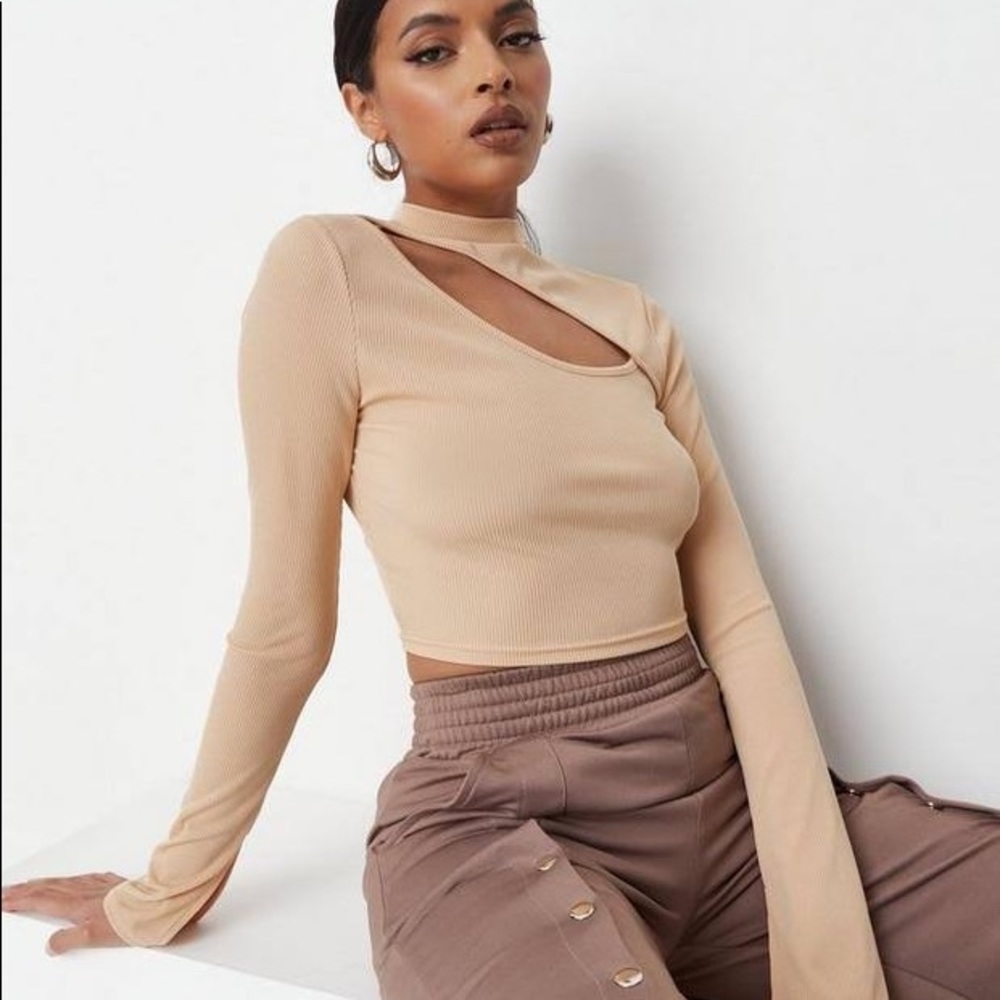 Tall Peach Rib High Neck Cut Out Crop Top